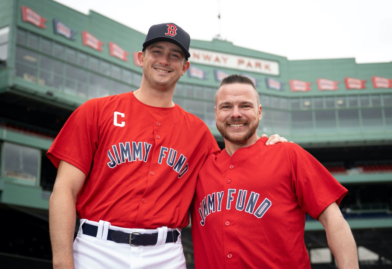 Dana-Farber patient, Mike, with Jimmy Fund Captain Garrett Whitlock Fenway Park