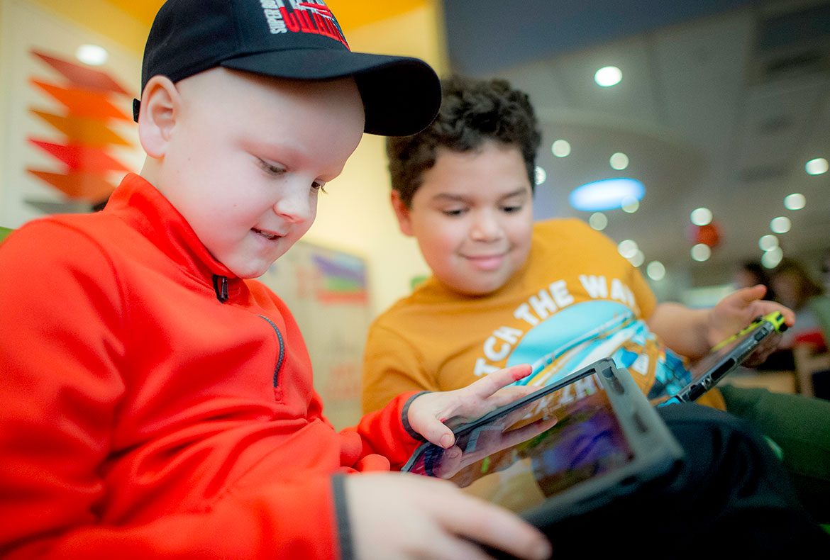 Jimmy Fund Clinic patients playing video games