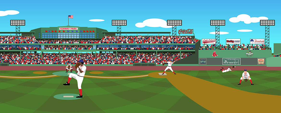 Illustrated graphic of a Red Sox game at Fenway Park