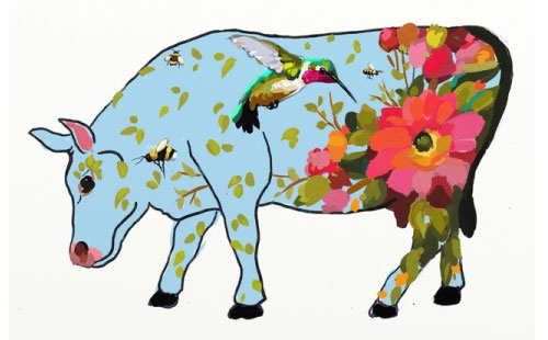 Spring inspired cow facing left
