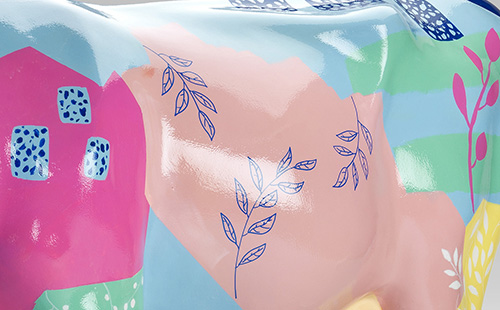 Pink cow with flower design close-up
