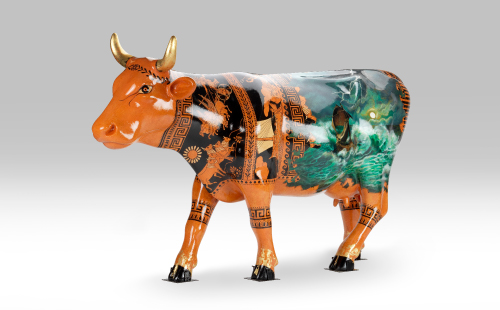 Cow designed like ancient Greek vases facing left