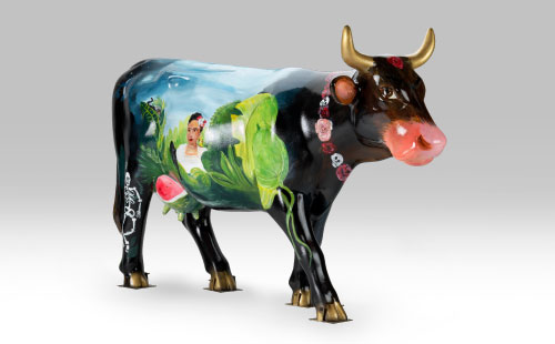Frida Kahlo inspired cow facing right