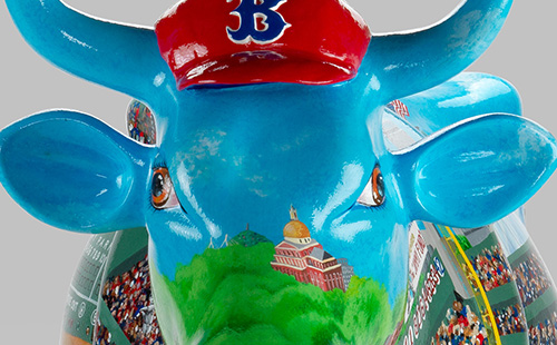 Fenway Park inspired cow close-up