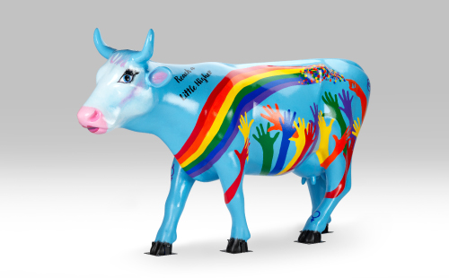 Rainbow cow facing left