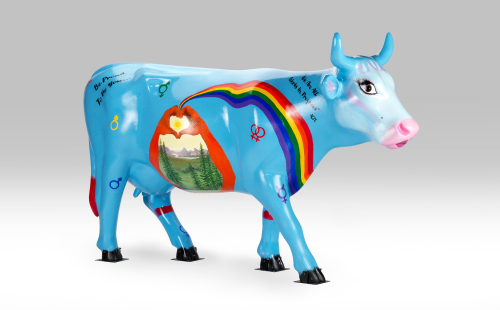 Rainbow cow facing right