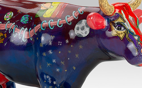 Space inspired mini cow close-up