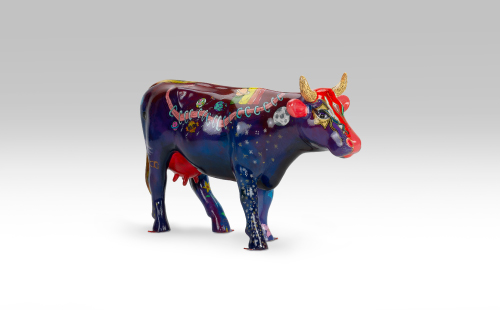 Space inspired mini cow facing right