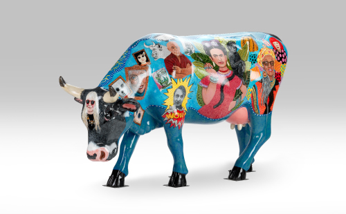 Modern art inspired cow facing left