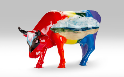 Rainbow color cow facing left