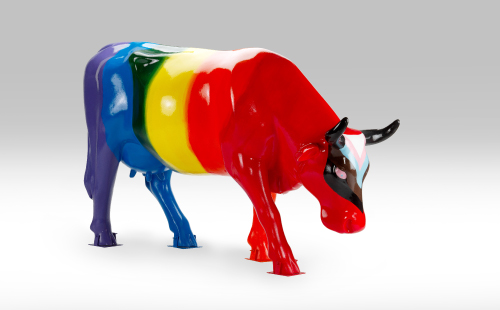 Rainbow color cow facing right