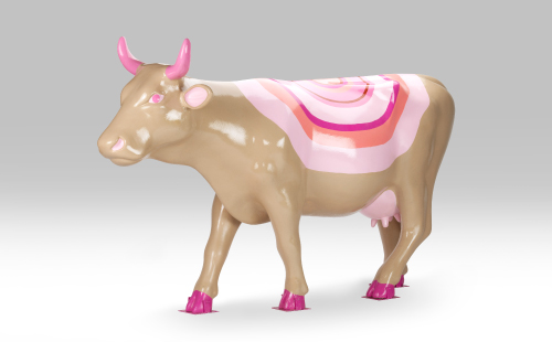 Breast cancer inspired cow facing left