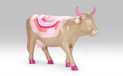 Breast cancer inspired cow facing right