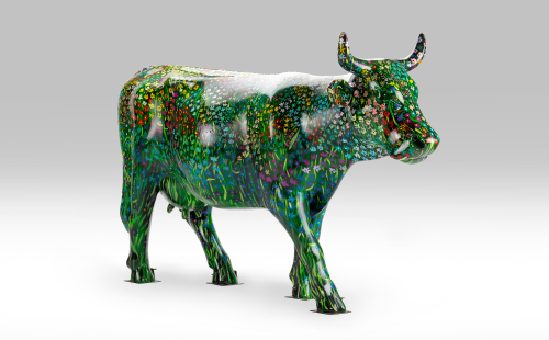 Flower covered cow facing right