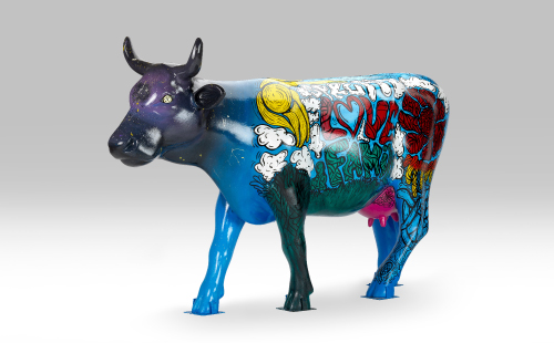 Peace and love inspired cow facing left