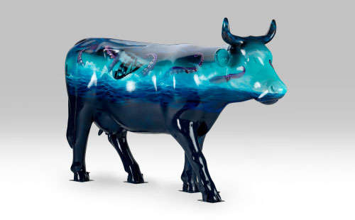 Ocean inspired cow facing right