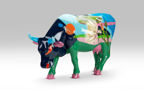 Cow inspired by New England wetlands facing left