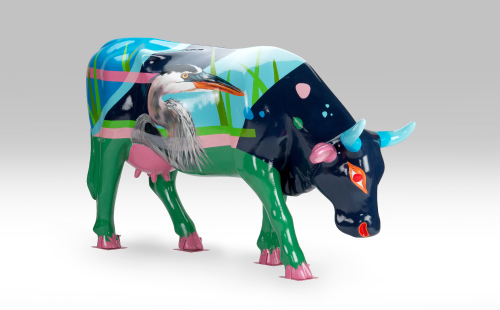 Cow inspired by New England wetlands facing right