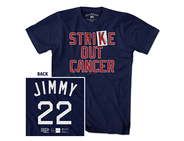 Red Sox jersey with Jimmy Fund baseball cap and baseball