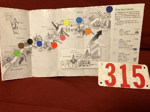 My bib and route map from my first Jimmy Fund Walk - way back in 1990